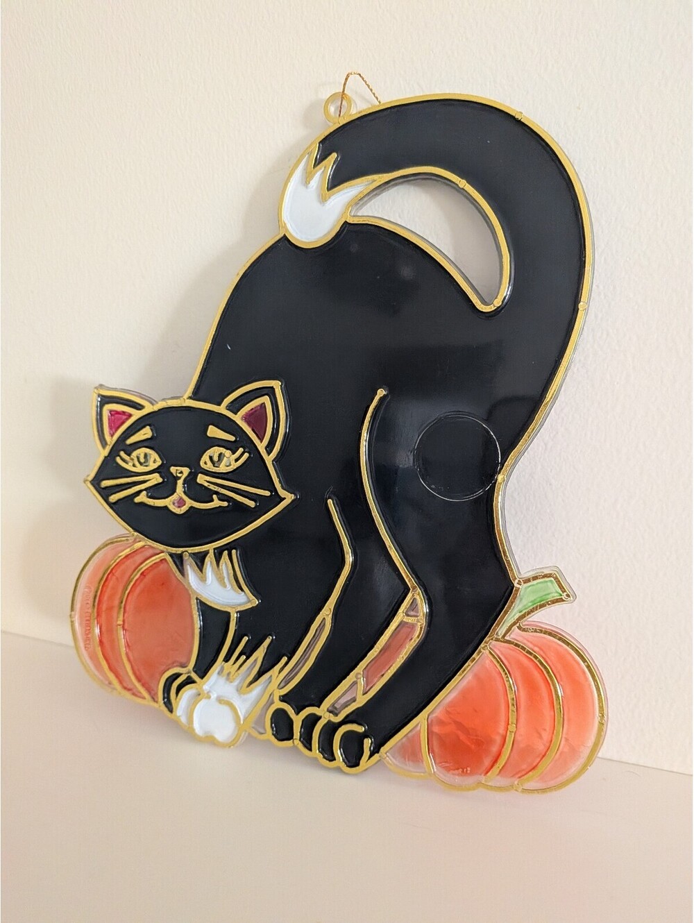 Vintage Black Cat Pumpkin Plastic Sun Catcher Window Halloween 90's Vtg Cottage